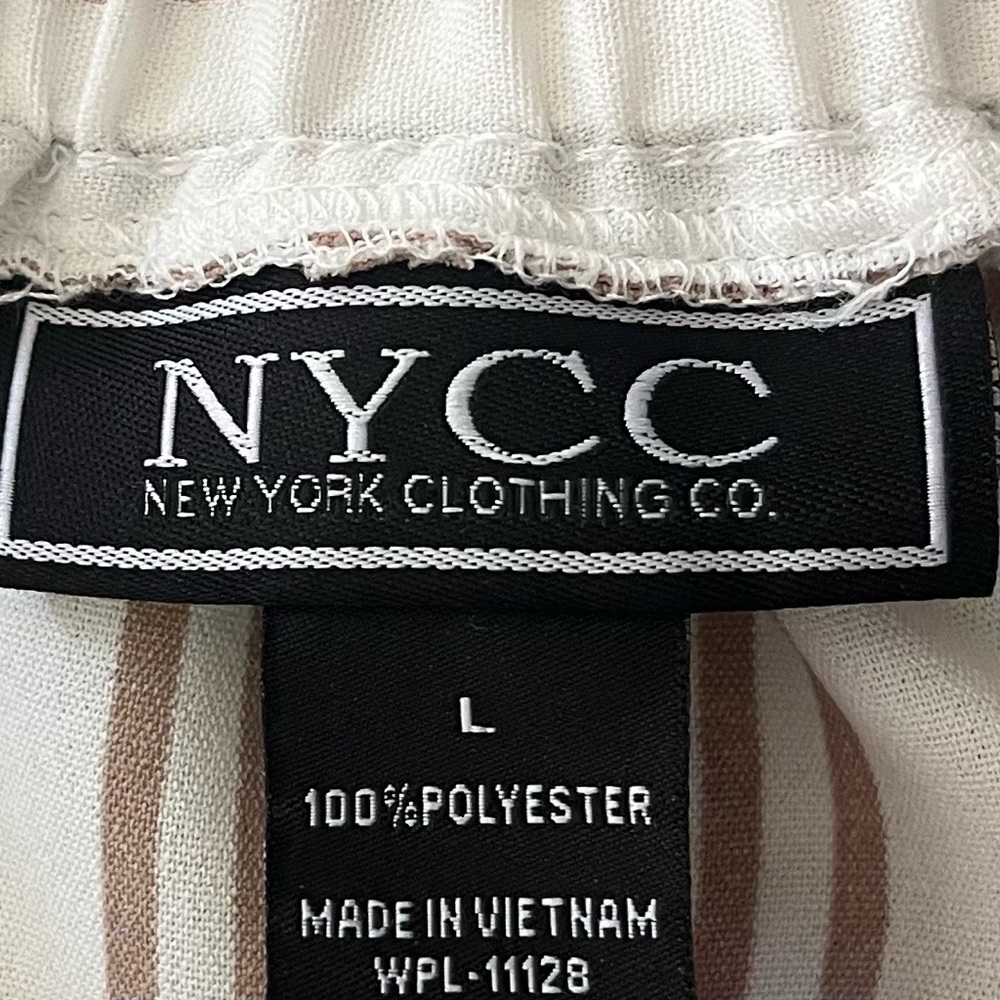 NYCC Striped Boho Tapered Pants L Neutral White Tan Coastal - Picture 4 of 9